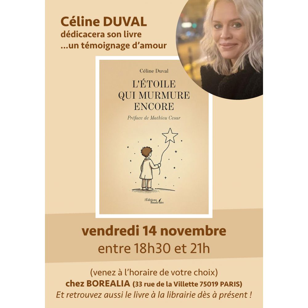 DÉDICACE par Céline Duval de son livre L'ÉTOILE QUI MURMURE ENCORE - VENDR. 14 NOV. 2025