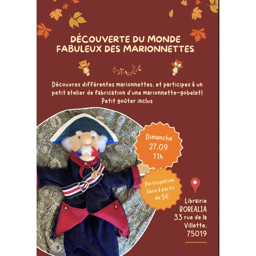 DECOUVREZ LE MONDE MERVEILLEUX DES MARIONNETTES (DIM 27/9 À 11H)